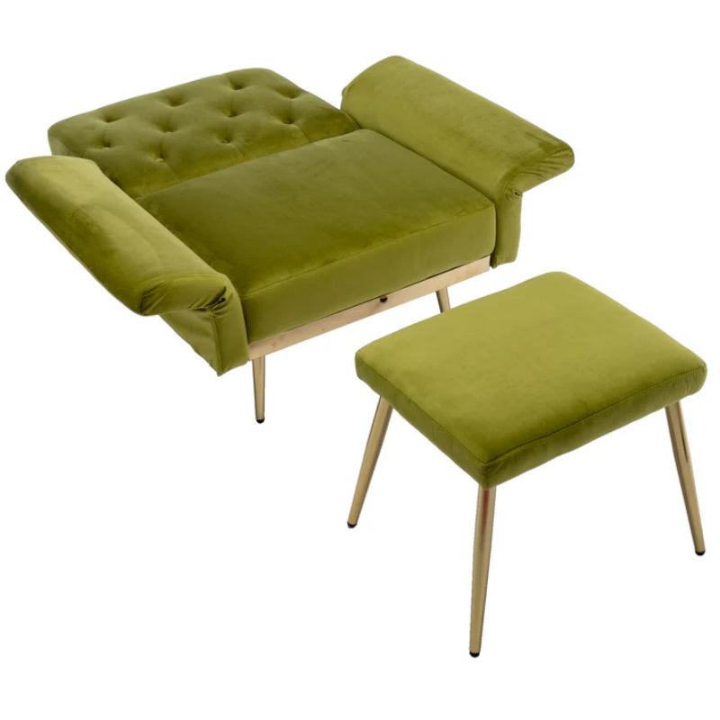 COOLMORE Velvet Accent Chair with Adjustable Armrests and Backrest, Button Tufted Lounge Chair, Single Recliner Armchair with Ottoman-海智集-Default-