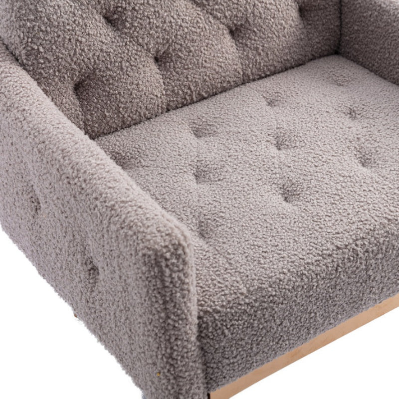 COOLMORE Modern Accent Chair with Arms, Tufted Decorative Fabric Armchair with Gold Metal Legs, Upholstered Reading Chair for Living Room Bedroom Office (Grey Teddy)-海智集-Default-