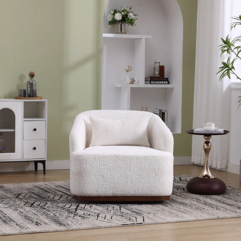 Swivel Barrel Chair, Comfy Round Accent Sofa Chair 360 Degree Swivel, White Chenille, 31.5 x 31.5 x 27.56-海智集-Default-