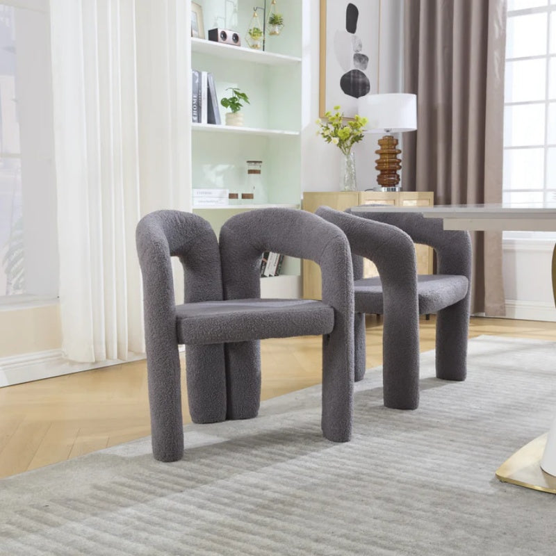 COOLMORE Contemporary Designed Teddy Velvet Upholstered Accent/Dining Chair with Armrest, Gray Teddy Fabric, Set of 2-海智集-Default-
