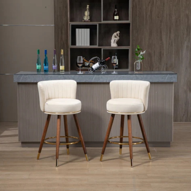 COOLMORE Counter Height Bar Stools Set of 2 for Kitchen Counter Solid Wood Legs with a fixed height of 360 degrees-海智集-Default-