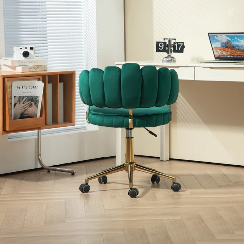 Velvet Home Office Desk Chair, Modern Cute Computer Chair, Wheels Swivel Height Adjustable Task Chair, Emerald Velvet-海智集-Default-