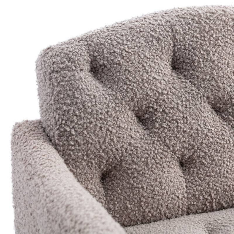 COOLMORE Modern Accent Chair with Arms, Tufted Decorative Fabric Armchair with Gold Metal Legs, Upholstered Reading Chair for Living Room Bedroom Office (Grey Teddy)-海智集-Default-
