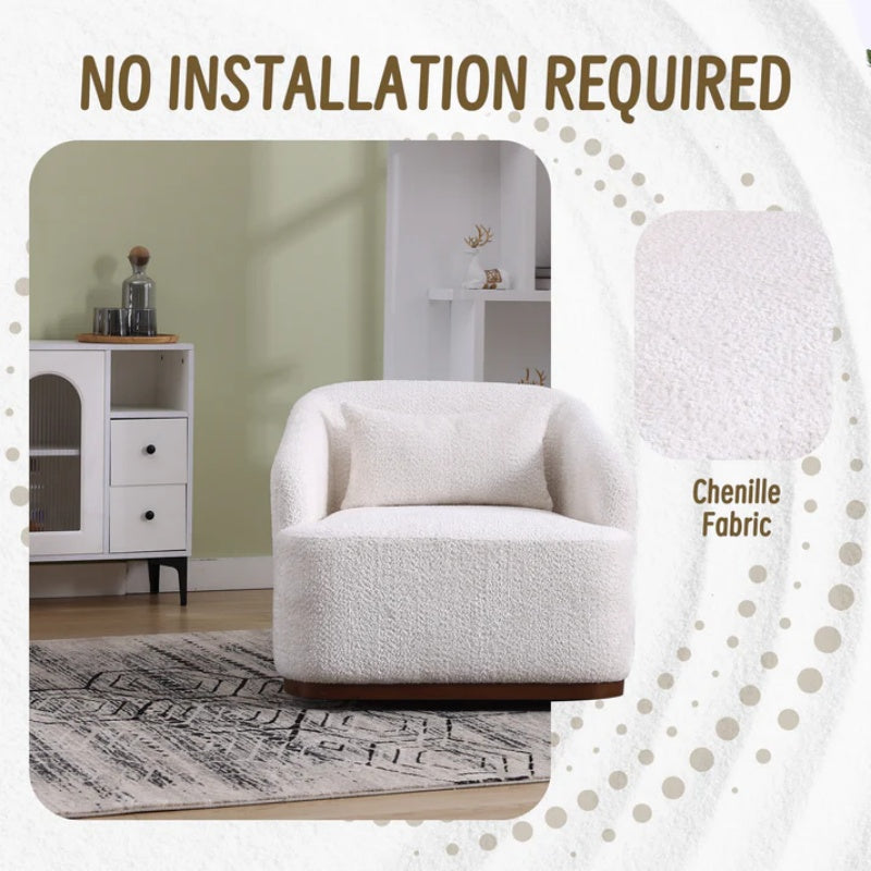 Swivel Barrel Chair, Comfy Round Accent Sofa Chair 360 Degree Swivel, White Chenille, 31.5 x 31.5 x 27.56-海智集-Default-