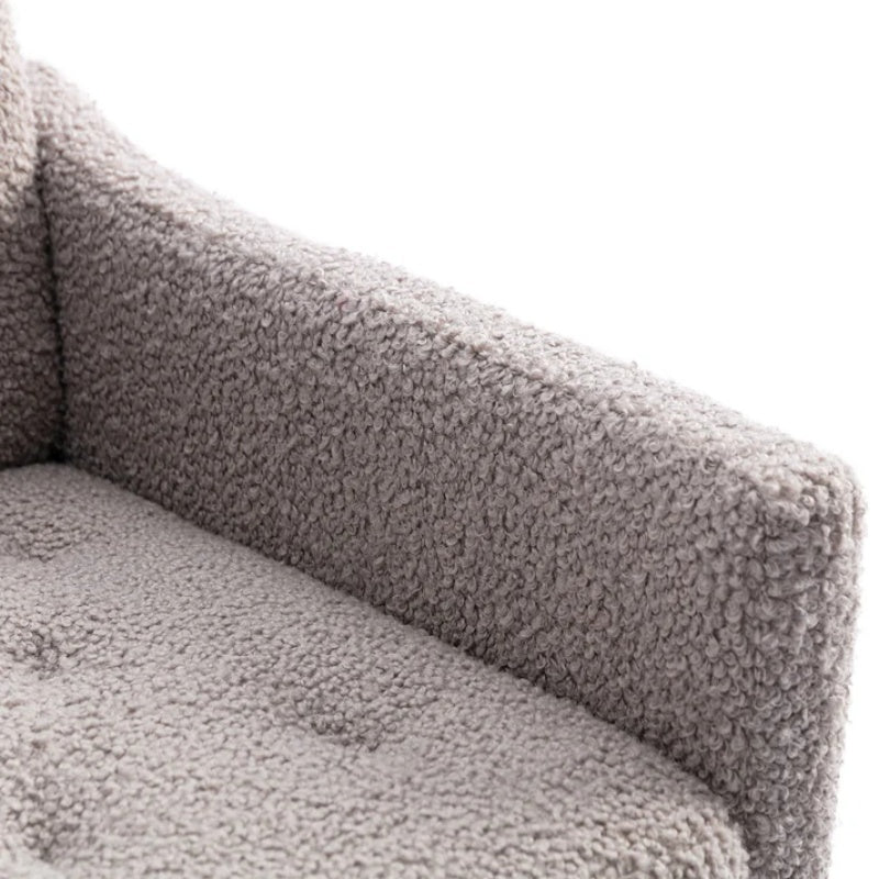 COOLMORE Modern Accent Chair with Arms, Tufted Decorative Fabric Armchair with Gold Metal Legs, Upholstered Reading Chair for Living Room Bedroom Office (Grey Teddy)-海智集-Default-