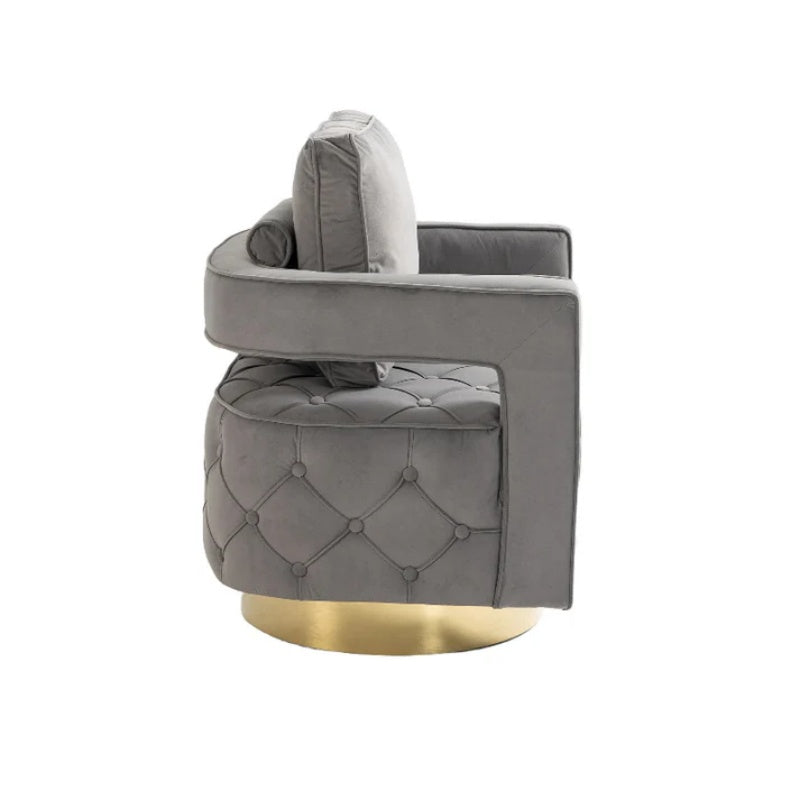 Swivel Accent Chair - Modern Accent Chair with Pillow, Velvet Armchair Side Chair with Tufted Button for Living Room, Bedroom, Office(Gray)-海智集-Default-