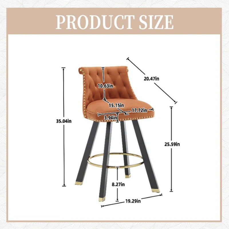 COOLMORE Set of 2,Back pull point design, velvet material, 360 degree rotation, back pull loop detachable design, rivet decoration, square foot wooden bar chair-海智集-Default-