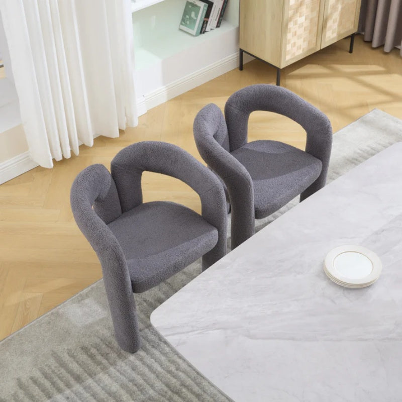 COOLMORE Contemporary Designed Teddy Velvet Upholstered Accent/Dining Chair with Armrest, Gray Teddy Fabric, Set of 2-海智集-Default-