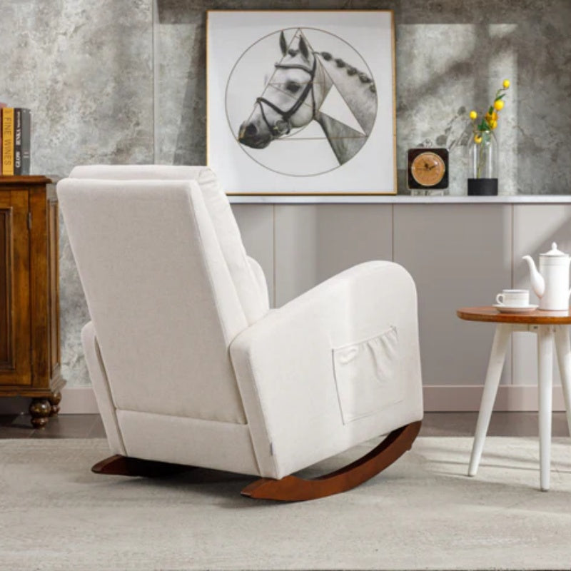 High Back Rocking Chair Nursery Chair .Comfortable Rocker Fabric Padded Seat .Modern High Back Armchair-海智集-Default-