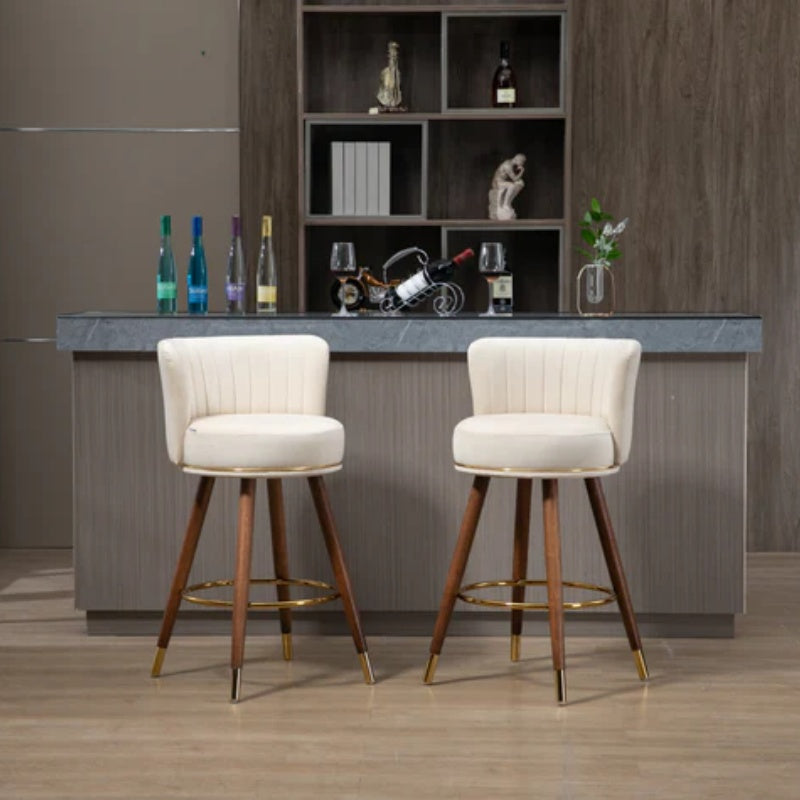 COOLMORE Counter Height Bar Stools Set of 2 for Kitchen Counter Solid Wood Legs with a fixed height of 360 degrees-海智集-Default-