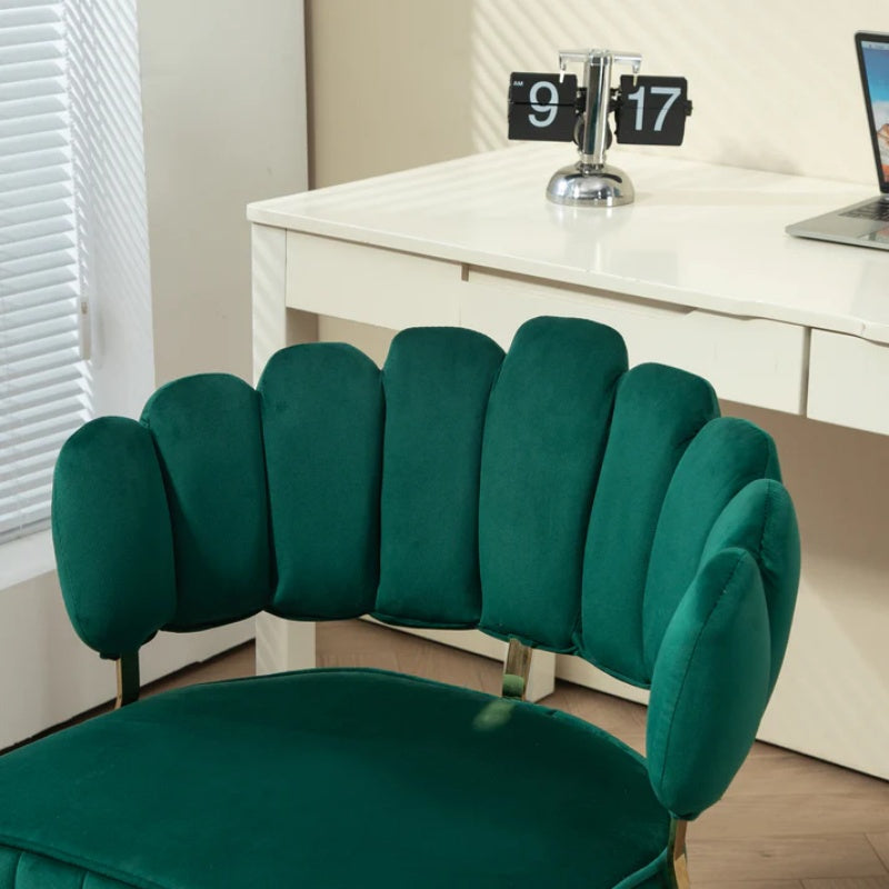 Velvet Home Office Desk Chair, Modern Cute Computer Chair, Wheels Swivel Height Adjustable Task Chair, Emerald Velvet-海智集-Default-
