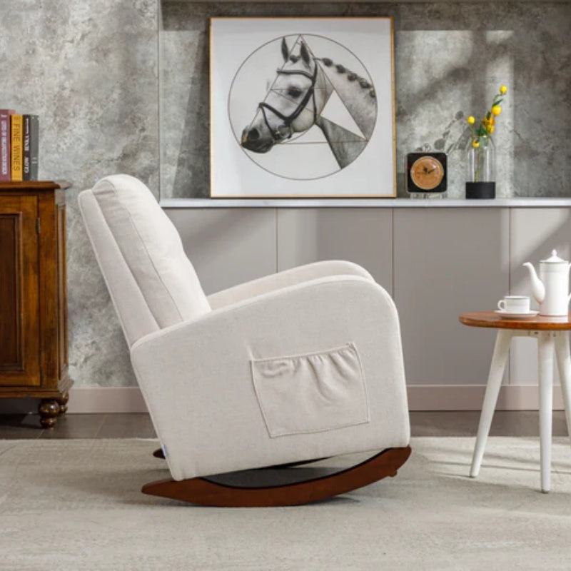 High Back Rocking Chair Nursery Chair .Comfortable Rocker Fabric Padded Seat .Modern High Back Armchair-海智集-Default-