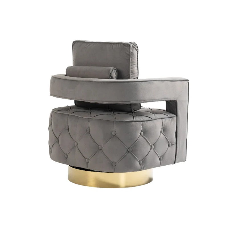 Swivel Accent Chair - Modern Accent Chair with Pillow, Velvet Armchair Side Chair with Tufted Button for Living Room, Bedroom, Office(Gray)-海智集-Default-