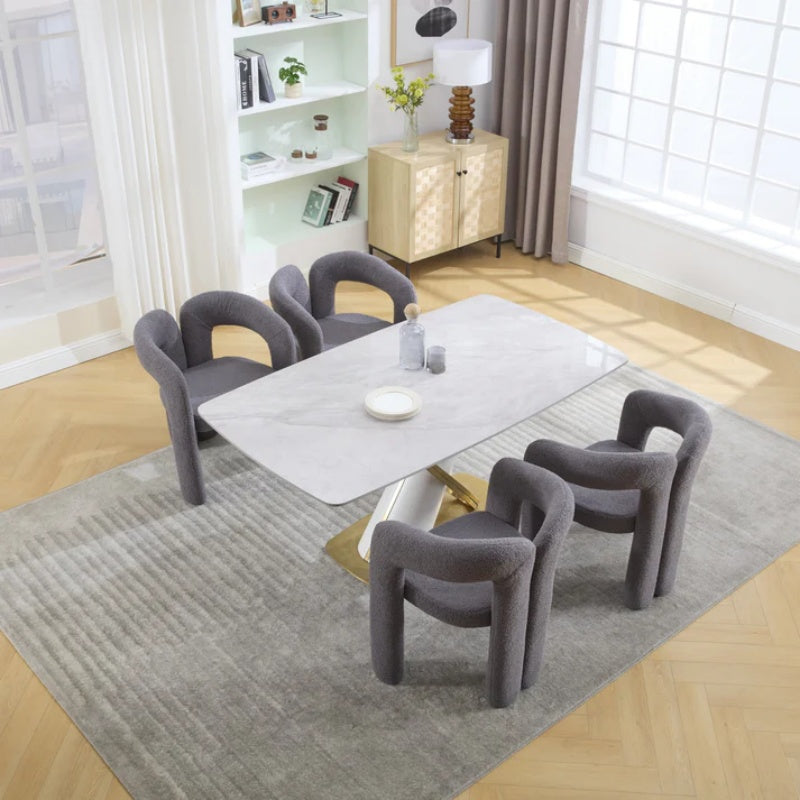 COOLMORE Contemporary Designed Teddy Velvet Upholstered Accent/Dining Chair with Armrest, Gray Teddy Fabric, Set of 2-海智集-Default-