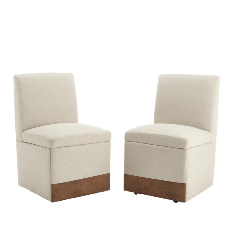 COOLMORE 360 Degree Swivel Upholstered Dining Chairs Set of 2 Swivel Dining Room Chairs Kitchen Chairs Casters & Storage Comfy Modern Rolling Chair for Living Room Fabric Armless Chair-海智集-Default-