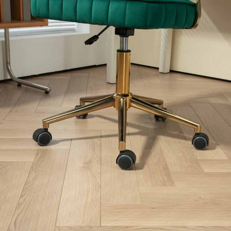 Velvet Home Office Desk Chair, Modern Cute Computer Chair, Wheels Swivel Height Adjustable Task Chair, Emerald Velvet-海智集-Default-