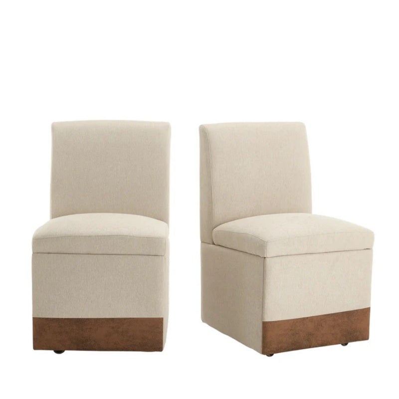 COOLMORE 360 Degree Swivel Upholstered Dining Chairs Set of 2 Swivel Dining Room Chairs Kitchen Chairs Casters & Storage Comfy Modern Rolling Chair for Living Room Fabric Armless Chair-海智集-Default-