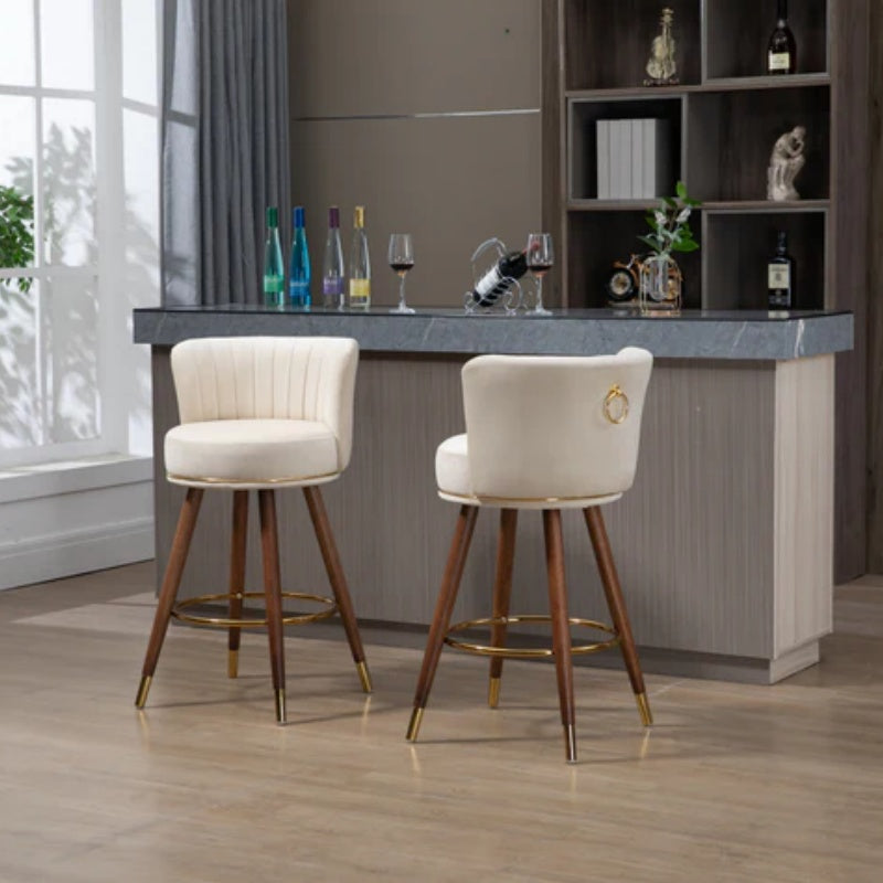 COOLMORE Counter Height Bar Stools Set of 2 for Kitchen Counter Solid Wood Legs with a fixed height of 360 degrees-海智集-Default-