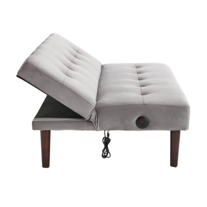 Foldable Fashion Sofa Bed High End Flannel Fabric Back Adjustable Sofa Recliner Futon, Modern Fashion Sofa with Charging Port, Suitable for Living Room Bedroom Office (Gray)-海智集-Default-