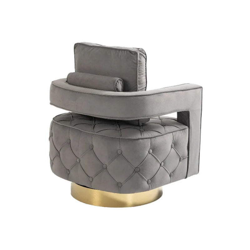 Swivel Accent Chair - Modern Accent Chair with Pillow, Velvet Armchair Side Chair with Tufted Button for Living Room, Bedroom, Office(Gray)-海智集-Default-