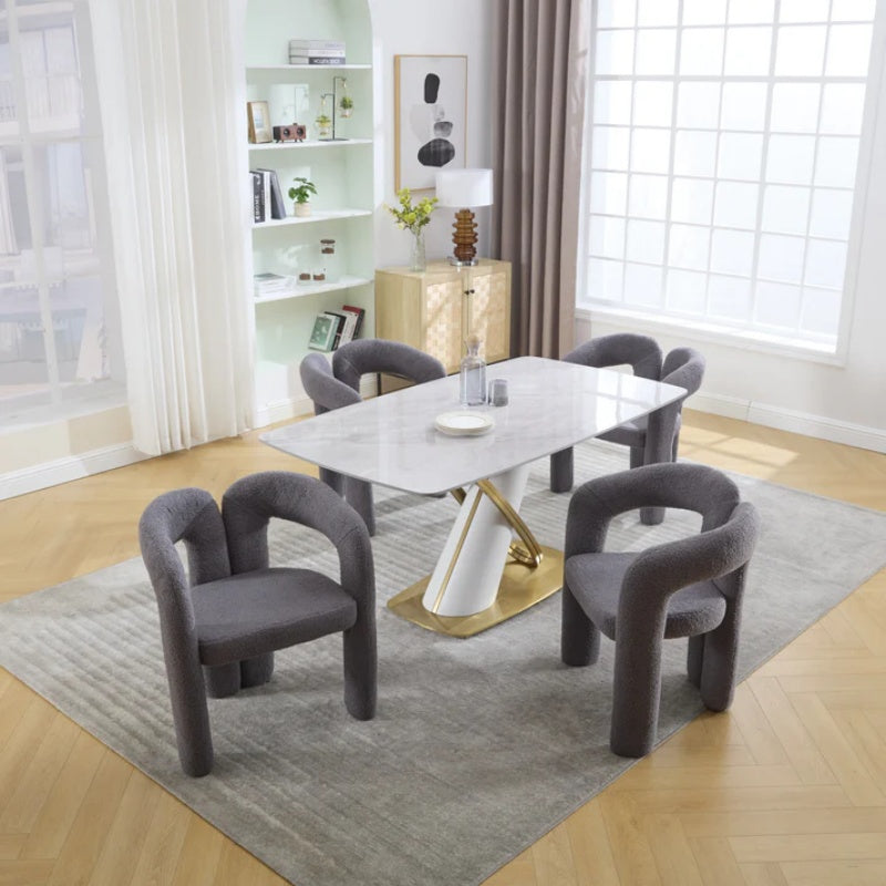 COOLMORE Contemporary Designed Teddy Velvet Upholstered Accent/Dining Chair with Armrest, Gray Teddy Fabric, Set of 2-海智集-Default-