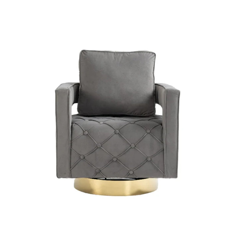 Swivel Accent Chair - Modern Accent Chair with Pillow, Velvet Armchair Side Chair with Tufted Button for Living Room, Bedroom, Office(Gray)-海智集-Default-