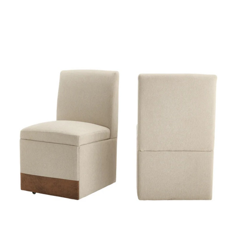 COOLMORE 360 Degree Swivel Upholstered Dining Chairs Set of 2 Swivel Dining Room Chairs Kitchen Chairs Casters & Storage Comfy Modern Rolling Chair for Living Room Fabric Armless Chair-海智集-Default-