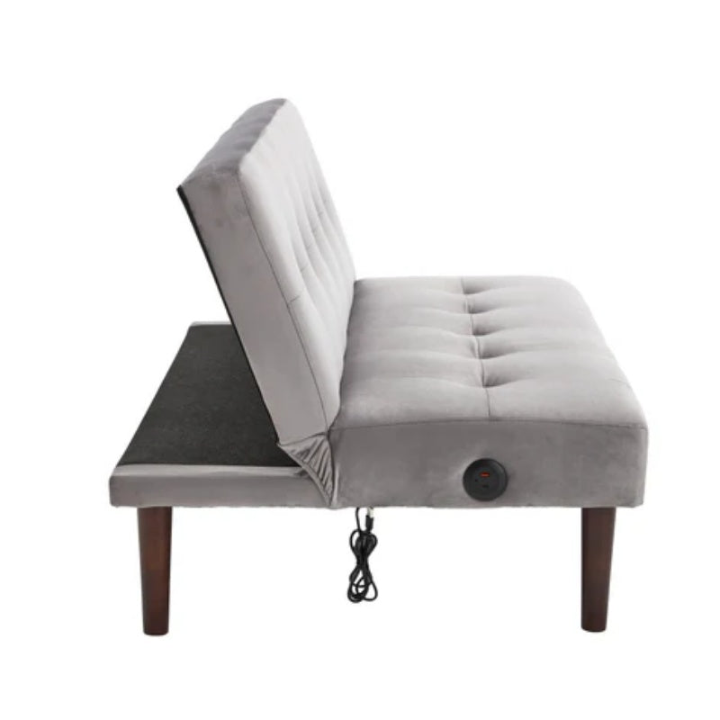 Foldable Fashion Sofa Bed High End Flannel Fabric Back Adjustable Sofa Recliner Futon, Modern Fashion Sofa with Charging Port, Suitable for Living Room Bedroom Office (Gray)-海智集-Default-