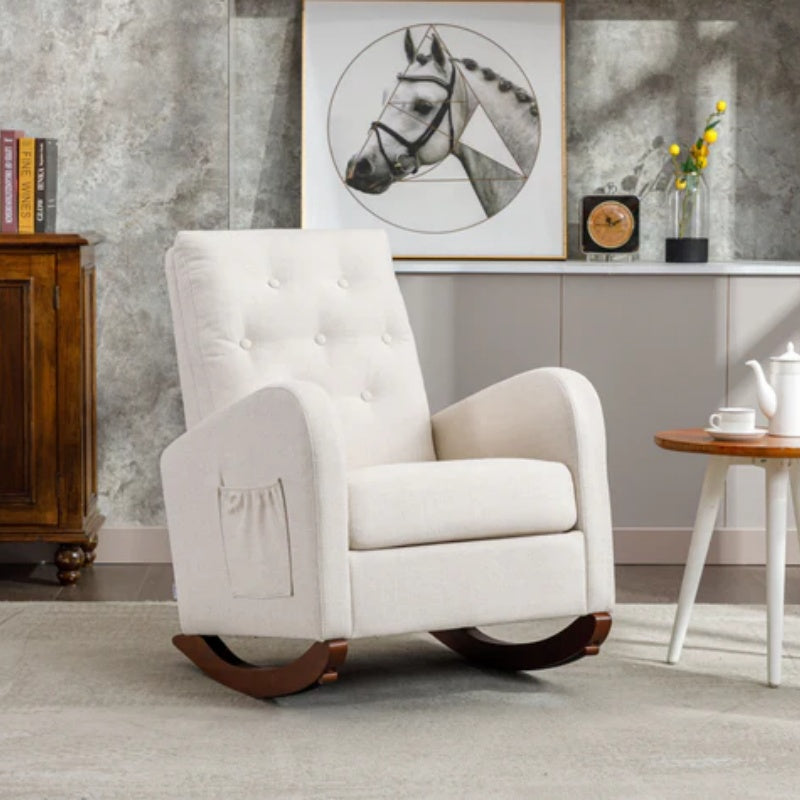 High Back Rocking Chair Nursery Chair .Comfortable Rocker Fabric Padded Seat .Modern High Back Armchair-海智集-Default-