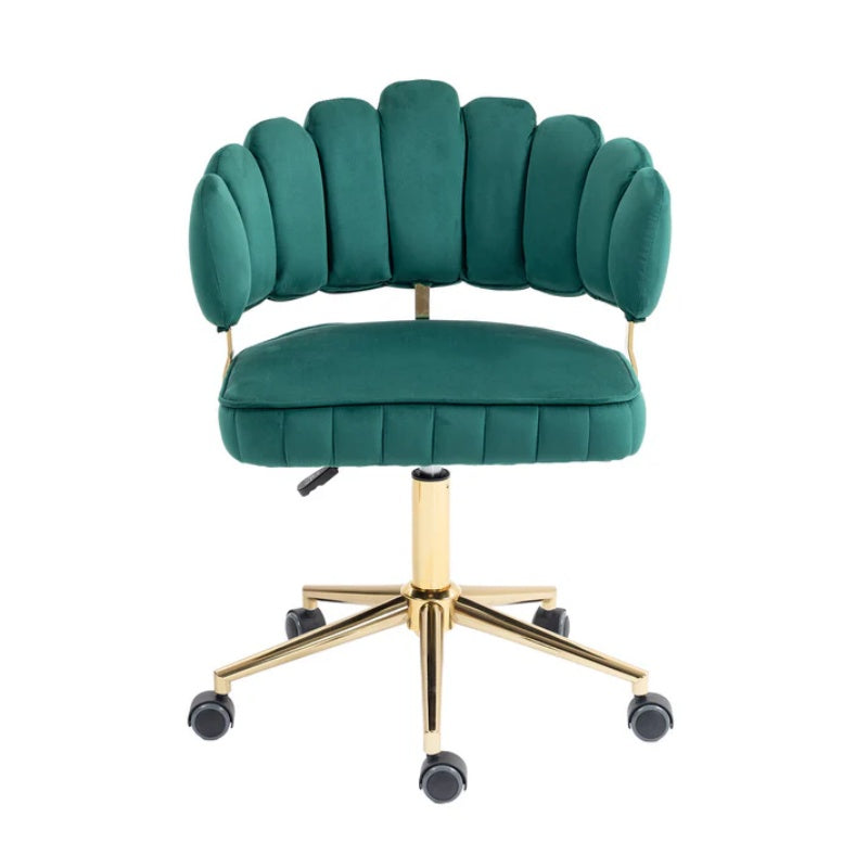 Velvet Home Office Desk Chair, Modern Cute Computer Chair, Wheels Swivel Height Adjustable Task Chair, Emerald Velvet-海智集-Default-
