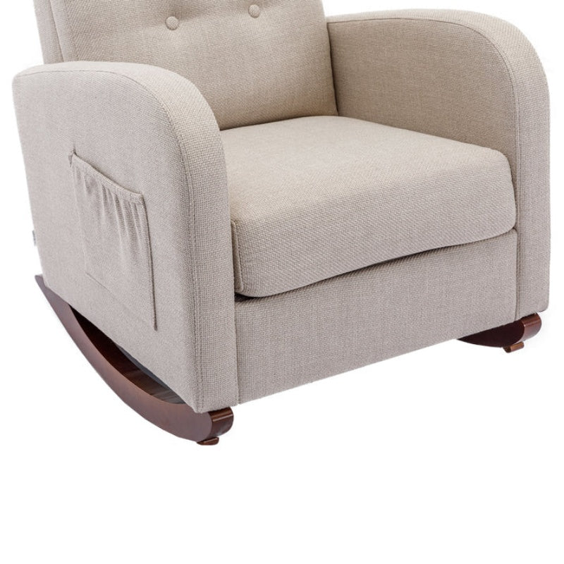 High Back Rocking Chair Nursery Chair .Comfortable Rocker Fabric Padded Seat .Modern High Back Armchair-海智集-Default-