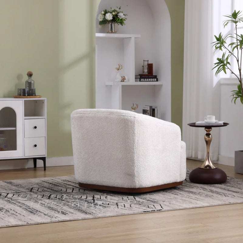 Swivel Barrel Chair, Comfy Round Accent Sofa Chair 360 Degree Swivel, White Chenille, 31.5 x 31.5 x 27.56-海智集-Default-