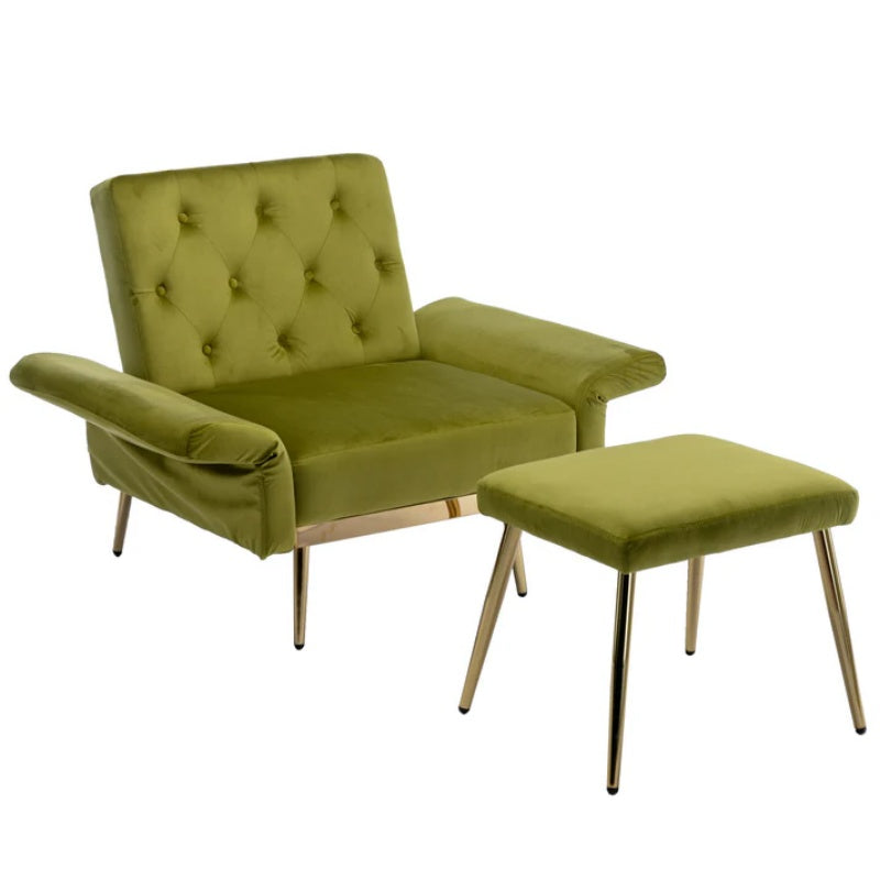 COOLMORE Velvet Accent Chair with Adjustable Armrests and Backrest, Button Tufted Lounge Chair, Single Recliner Armchair with Ottoman-海智集-Default-