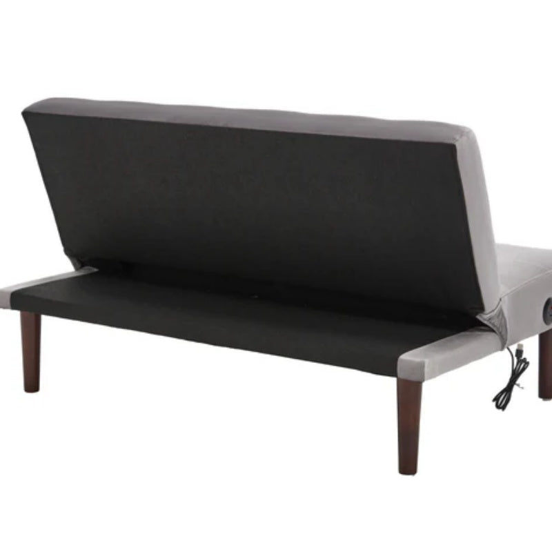 Foldable Fashion Sofa Bed High End Flannel Fabric Back Adjustable Sofa Recliner Futon, Modern Fashion Sofa with Charging Port, Suitable for Living Room Bedroom Office (Gray)-海智集-Default-