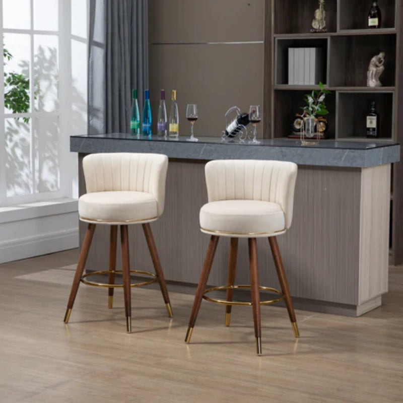 COOLMORE Counter Height Bar Stools Set of 2 for Kitchen Counter Solid Wood Legs with a fixed height of 360 degrees-海智集-Default-
