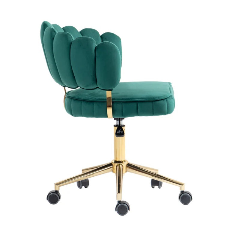 Velvet Home Office Desk Chair, Modern Cute Computer Chair, Wheels Swivel Height Adjustable Task Chair, Emerald Velvet-海智集-Default-