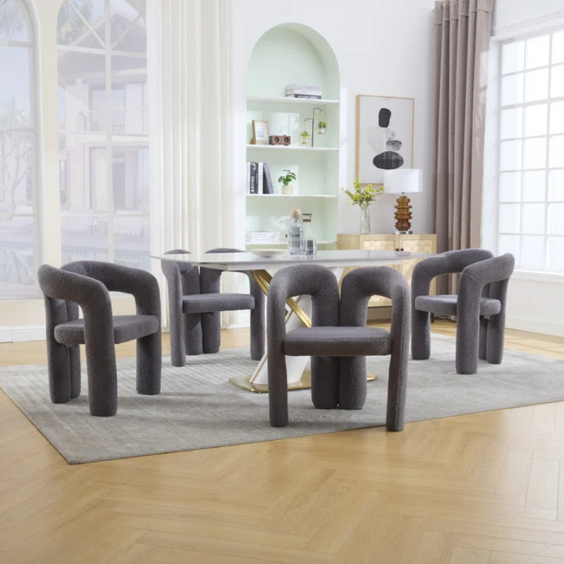 COOLMORE Contemporary Designed Teddy Velvet Upholstered Accent/Dining Chair with Armrest, Gray Teddy Fabric, Set of 2-海智集-Default-