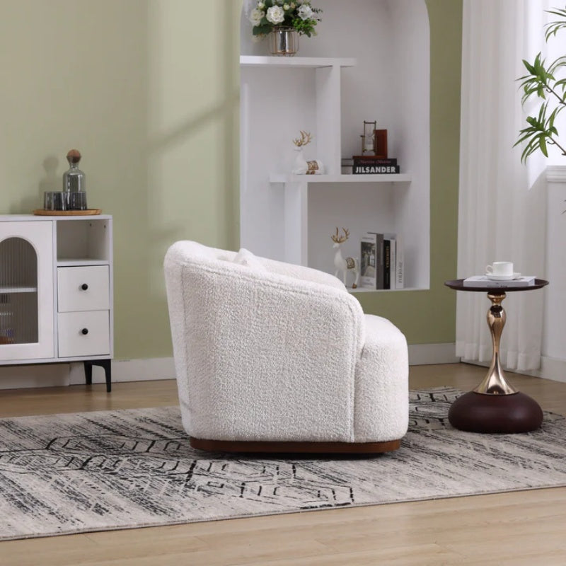Swivel Barrel Chair, Comfy Round Accent Sofa Chair 360 Degree Swivel, White Chenille, 31.5 x 31.5 x 27.56-海智集-Default-