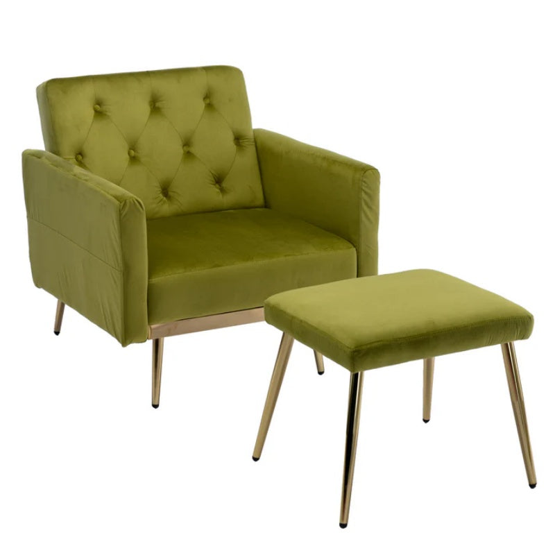COOLMORE Velvet Accent Chair with Adjustable Armrests and Backrest, Button Tufted Lounge Chair, Single Recliner Armchair with Ottoman-海智集-Default-
