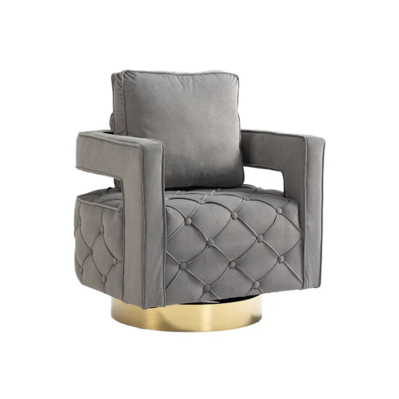 Swivel Accent Chair - Modern Accent Chair with Pillow, Velvet Armchair Side Chair with Tufted Button for Living Room, Bedroom, Office(Gray)-海智集-Default-