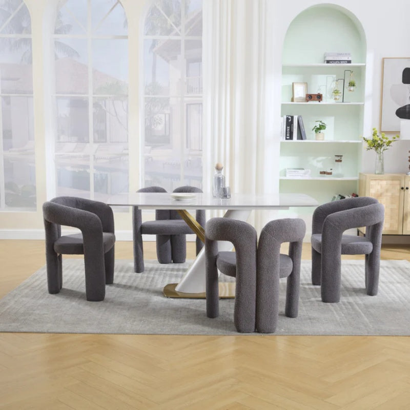 COOLMORE Contemporary Designed Teddy Velvet Upholstered Accent/Dining Chair with Armrest, Gray Teddy Fabric, Set of 2-海智集-Default-