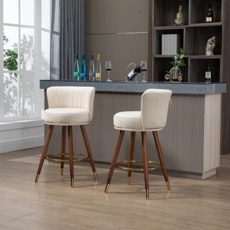 COOLMORE Counter Height Bar Stools Set of 2 for Kitchen Counter Solid Wood Legs with a fixed height of 360 degrees-海智集-Default-
