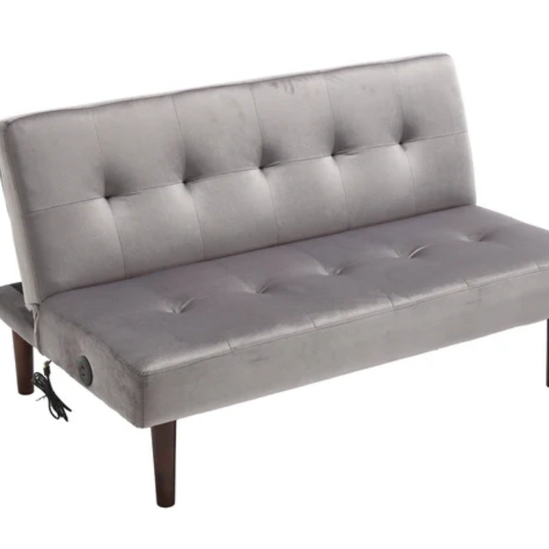 Foldable Fashion Sofa Bed High End Flannel Fabric Back Adjustable Sofa Recliner Futon, Modern Fashion Sofa with Charging Port, Suitable for Living Room Bedroom Office (Gray)-海智集-Default-