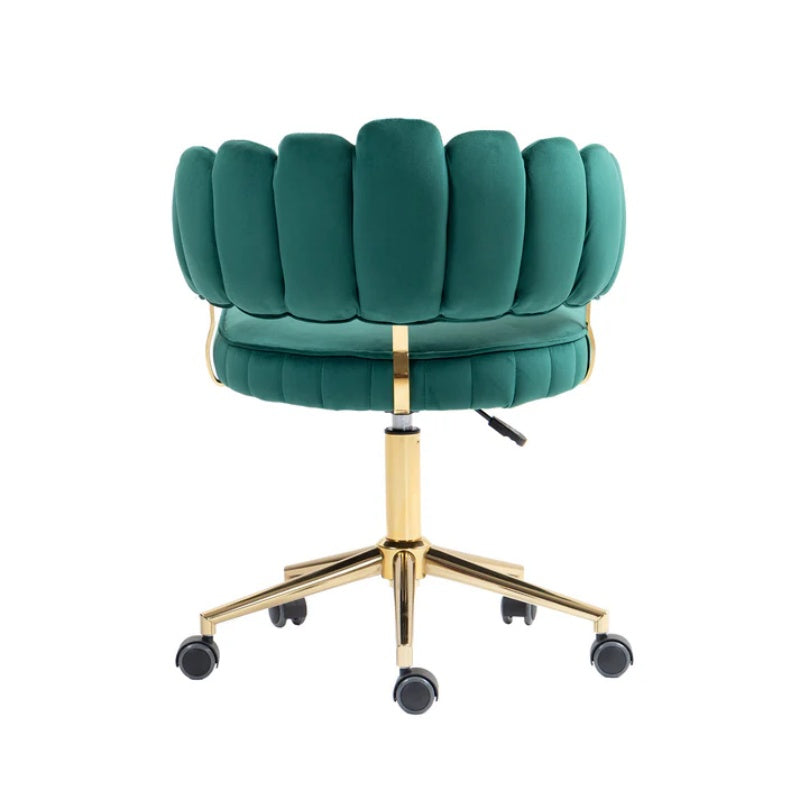 Velvet Home Office Desk Chair, Modern Cute Computer Chair, Wheels Swivel Height Adjustable Task Chair, Emerald Velvet-海智集-Default-