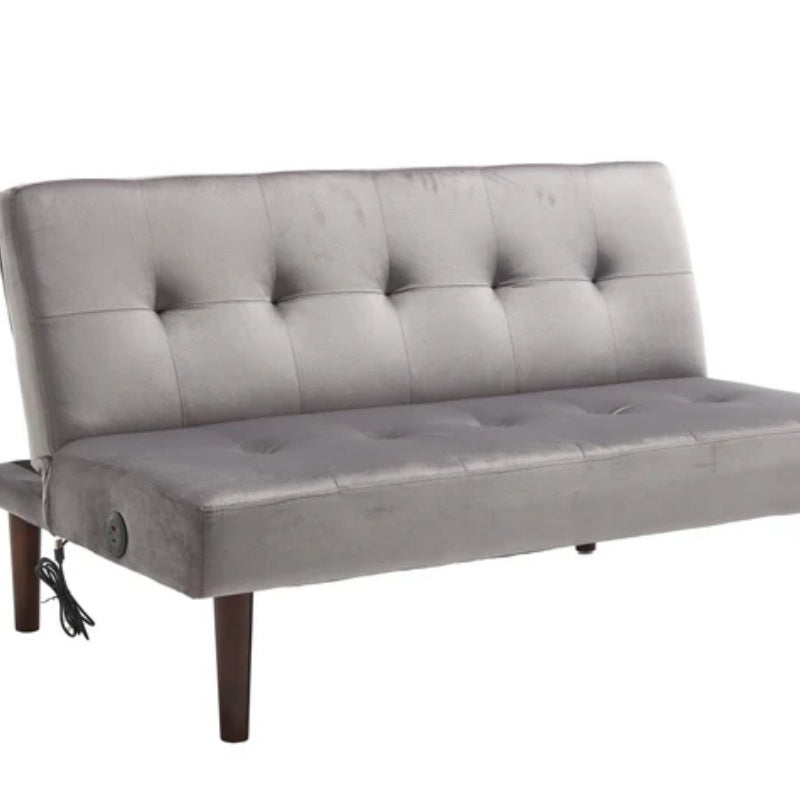 Foldable Fashion Sofa Bed High End Flannel Fabric Back Adjustable Sofa Recliner Futon, Modern Fashion Sofa with Charging Port, Suitable for Living Room Bedroom Office (Gray)-海智集-Default-