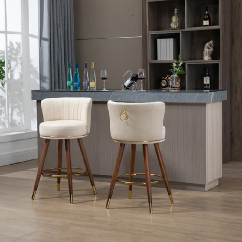 COOLMORE Counter Height Bar Stools Set of 2 for Kitchen Counter Solid Wood Legs with a fixed height of 360 degrees-海智集-Default-