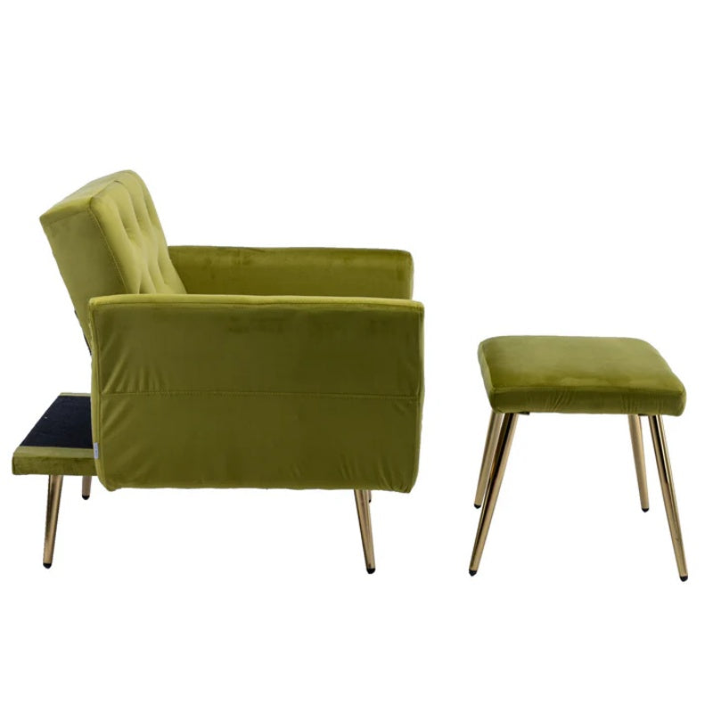 COOLMORE Velvet Accent Chair with Adjustable Armrests and Backrest, Button Tufted Lounge Chair, Single Recliner Armchair with Ottoman-海智集-Default-