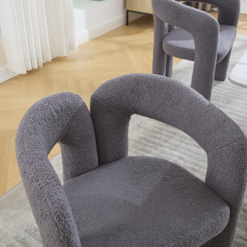 COOLMORE Contemporary Designed Teddy Velvet Upholstered Accent/Dining Chair with Armrest, Gray Teddy Fabric, Set of 2-海智集-Default-