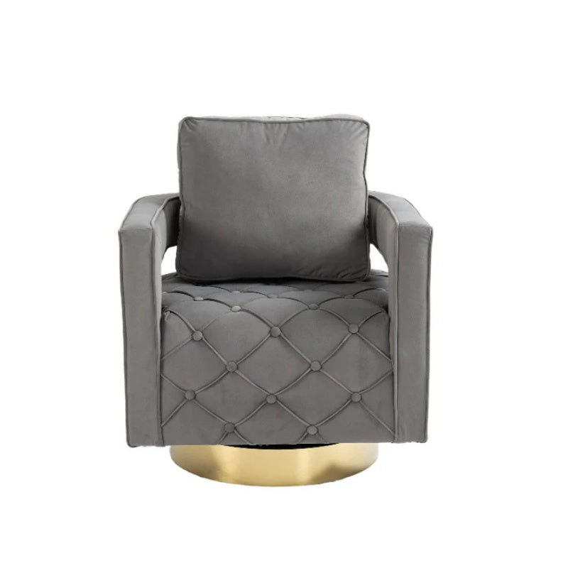 Swivel Accent Chair - Modern Accent Chair with Pillow, Velvet Armchair Side Chair with Tufted Button for Living Room, Bedroom, Office(Gray)-海智集-Default-