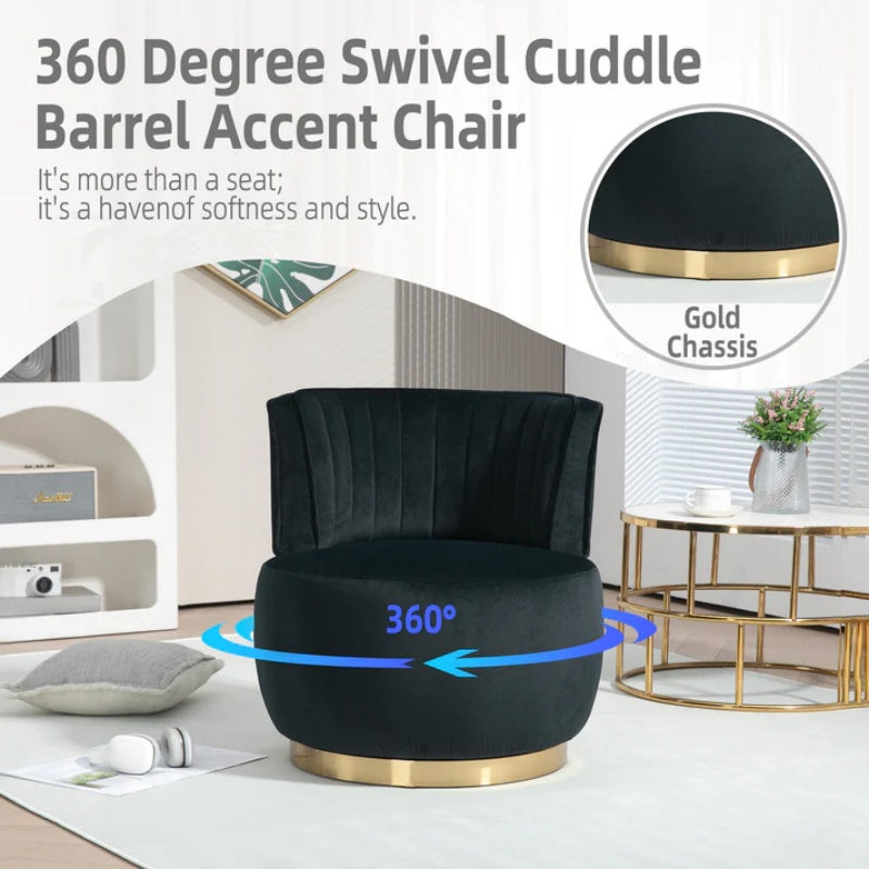COOLMORE Swivel Barrel Chair, 360 Degree Round Armchair with Fluffy Velvet Upholstery for Living Room, Bedroom, Office-海智集-Default-